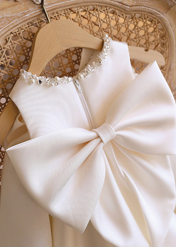Style White Sequins Bow Kids Long Dress Sleeveless YS027