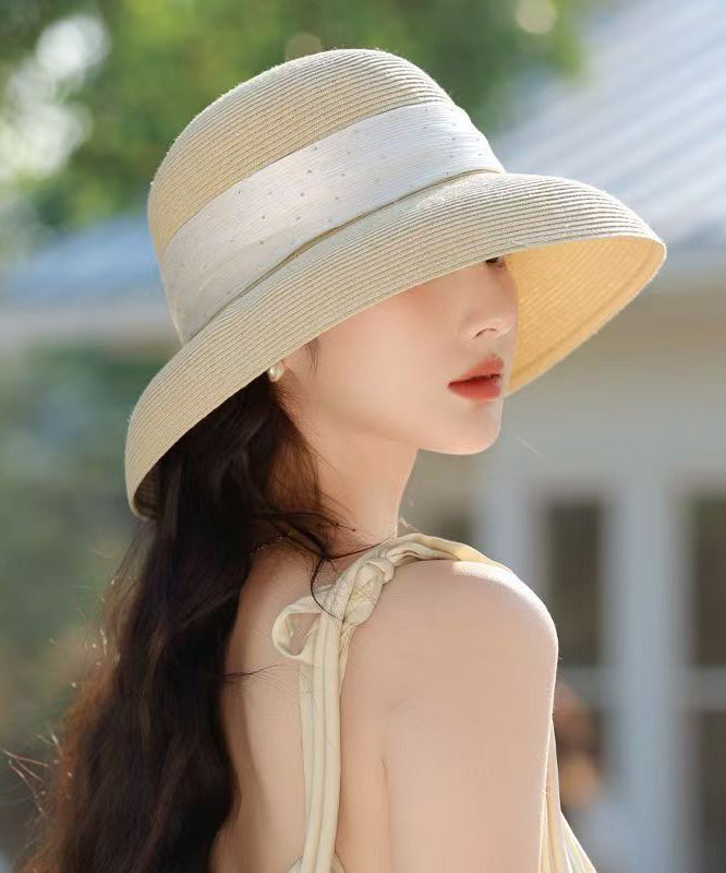 Floppy Stylish Hat Breathable Beige Straw Sun Woven