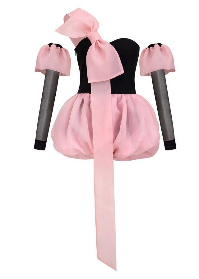 Jumpsuit Mini Cotton Summer Stylish Black Patchwork Bow