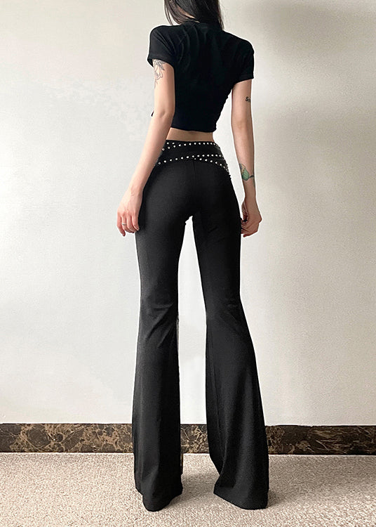 Stylish Black Tummy Control Bell-bottom Trousers Spring YF022