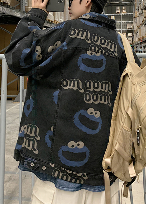 Coats Denim Blue Print Button Mens Stylish Spring