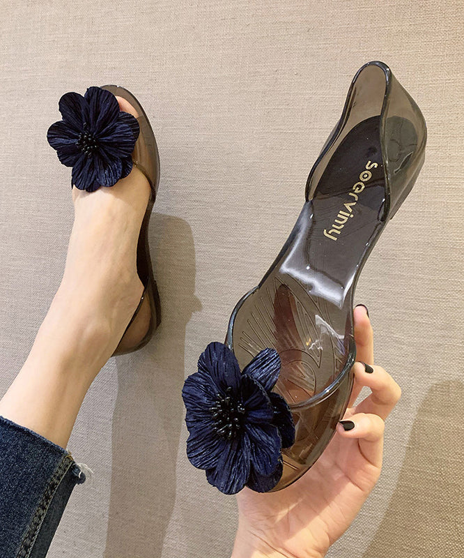 Sandales de marche transparentes élégantes et mignonnes à imprimé floral noir AP1010