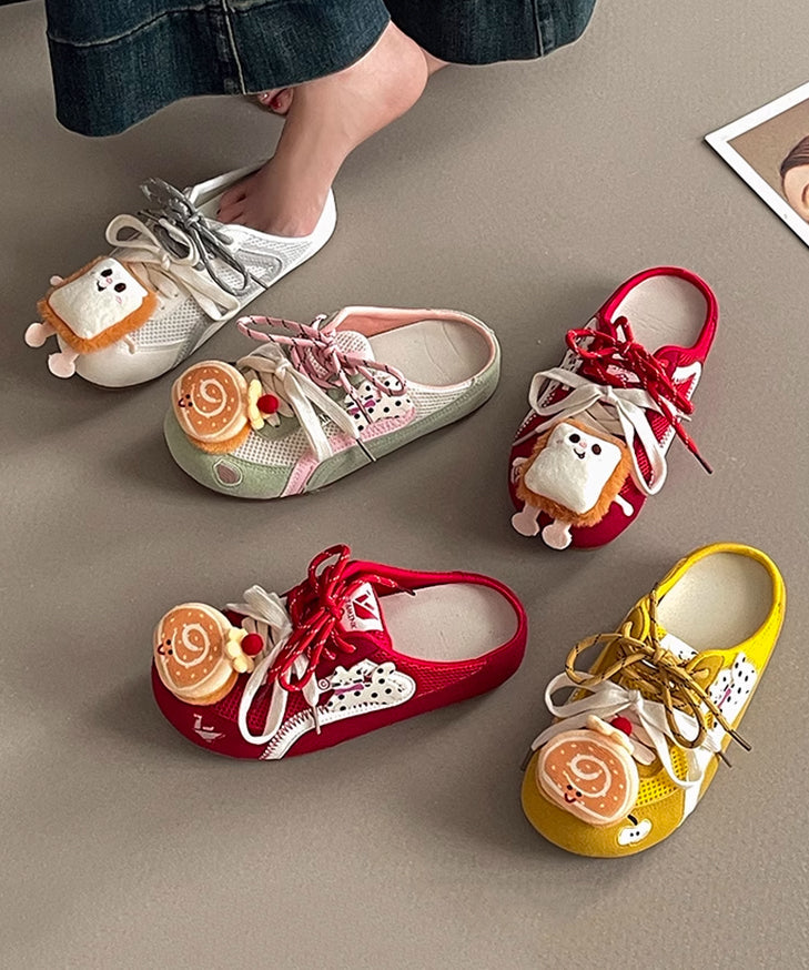 Sandals Breathable Lace Red Slide Stylish Mesh Up Cute