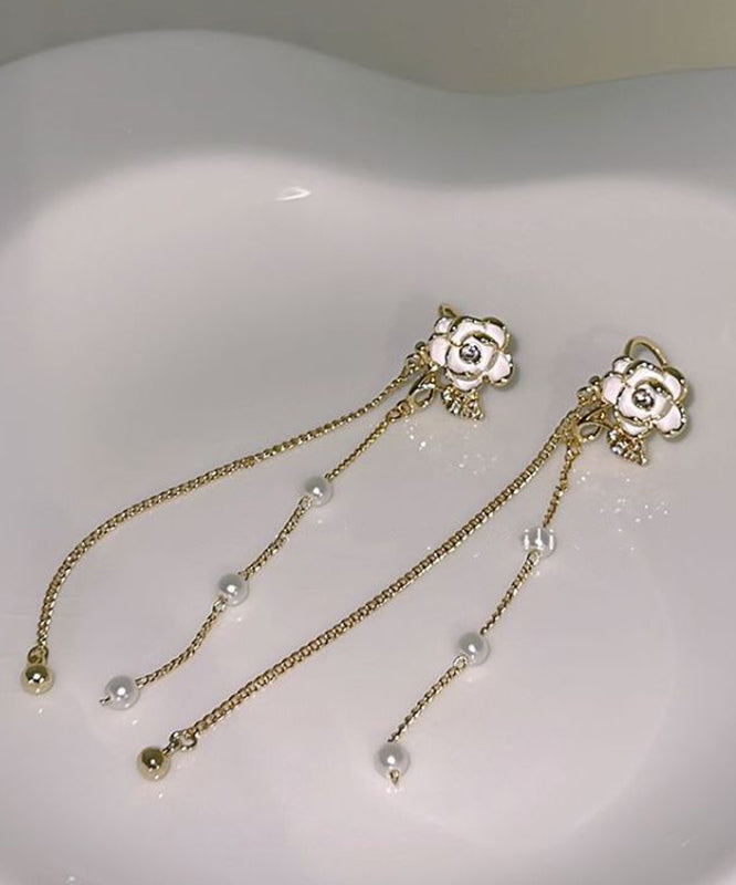 Pearl Drop Floral Overgild Copper Gold Tassel Stylish Chain