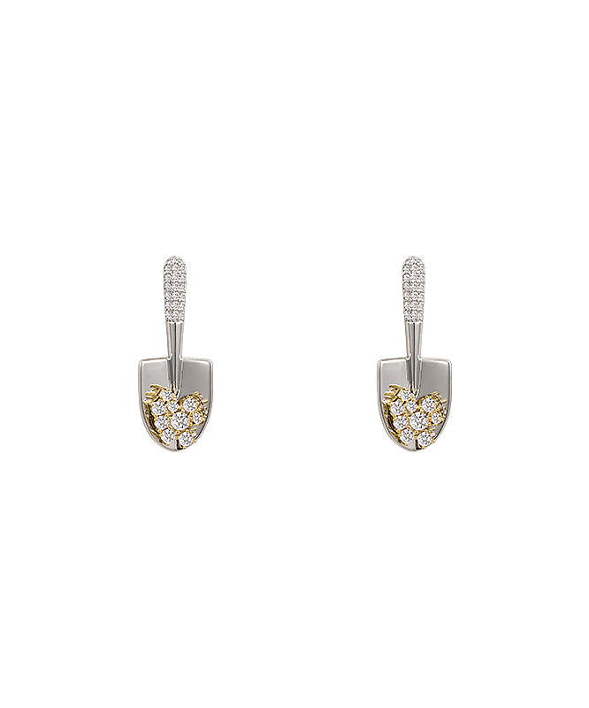 Shovel Gold Stud Overgild Stylish Copper Zircon Small Earrings