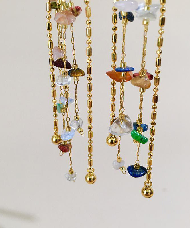 Rainbow Earrings Copper Stone Stylish Tassel Gold Drop