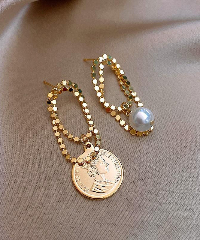 Asymmetrica Alloy Silver Stylish Srerling Gold Hoop Pearl