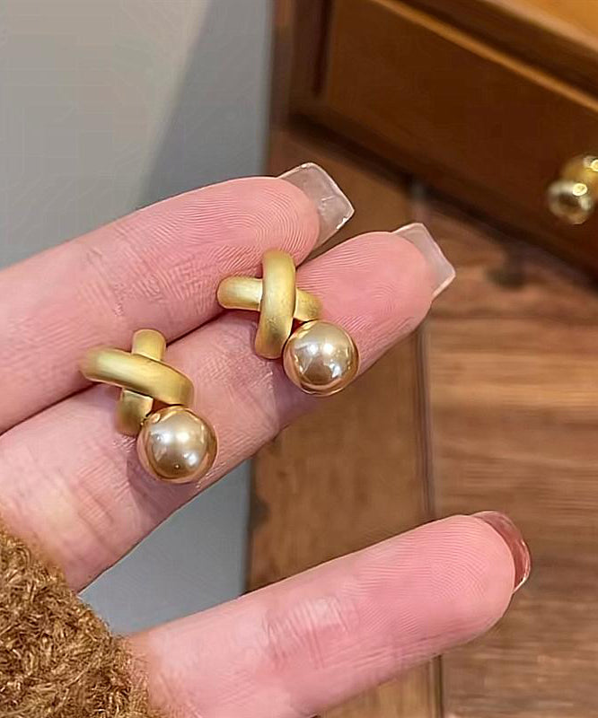 Sterling Overgild Pearl Silver Stylish Earrings Gold Stud