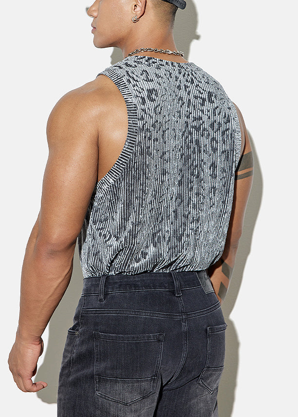 Leopard Cozy Mens Silk Stylish Grey Sleeveless Velour Tank