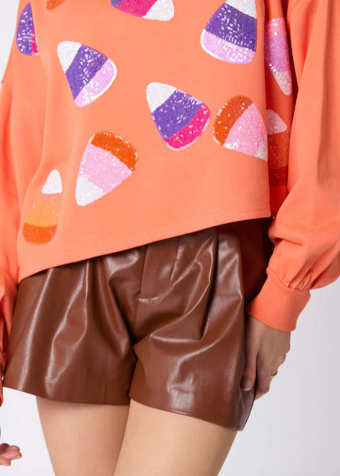 Sweat-shirt élégant en coton patchwork à paillettes orange Automne AE1033