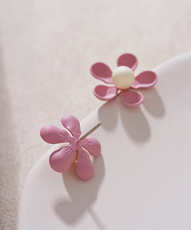 Stylish Pink Sterling Silver Alloy Floral Stud Earrings YZ003