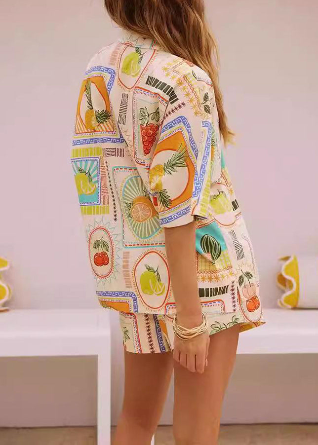 Button Two Summer And Print Shorts Stylish Shirts Set Pieces