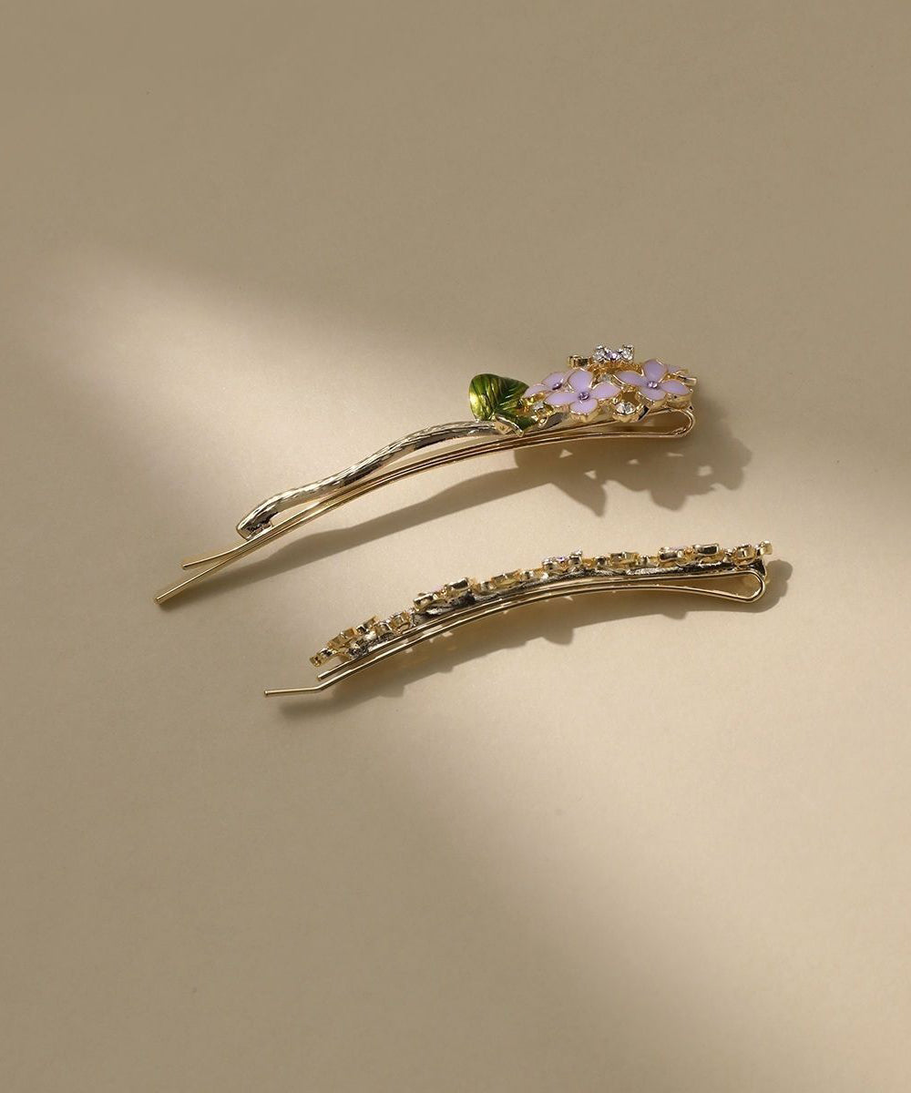 Alloy Crystal Zircon Glaze Hairpin Stylish Drip Purple Floral