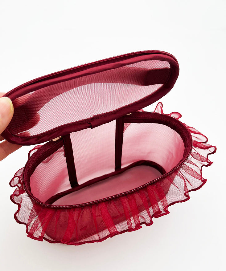 Embroideried Stylish Tulle Ruffled Red Tote Handbag