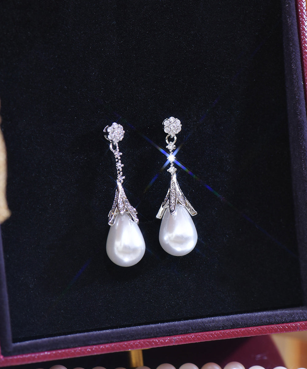 Zircon Stylish Water Drop Earrings Silk Copper