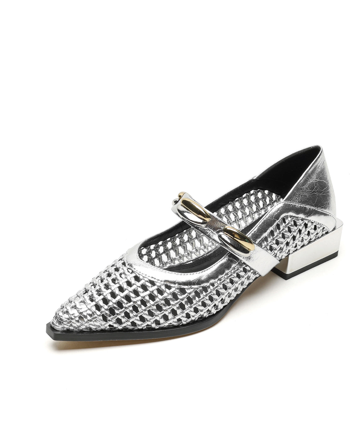 Stylish Cowhide Shoes Silver Hollow Out Splicing Flat Leather