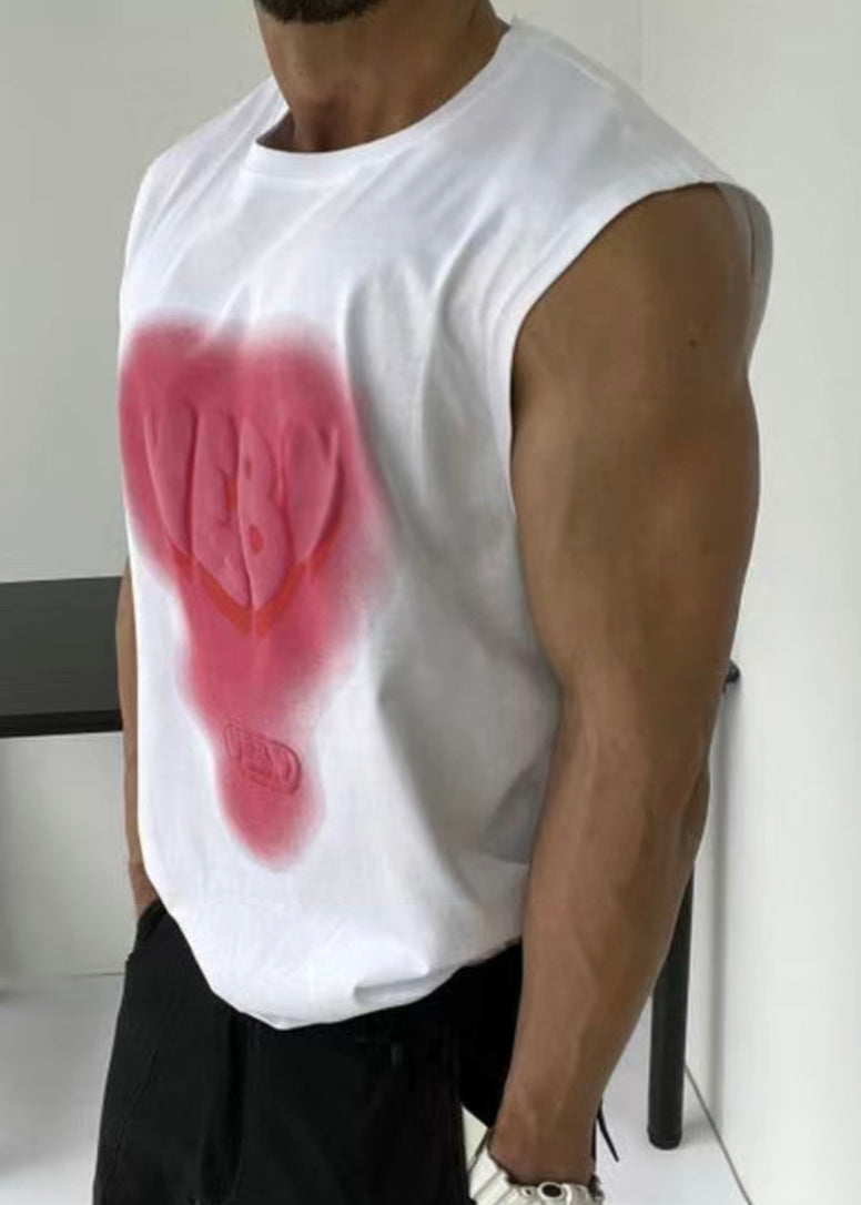 Cotton Summer White Men Print Tank Love Neck Stylish O