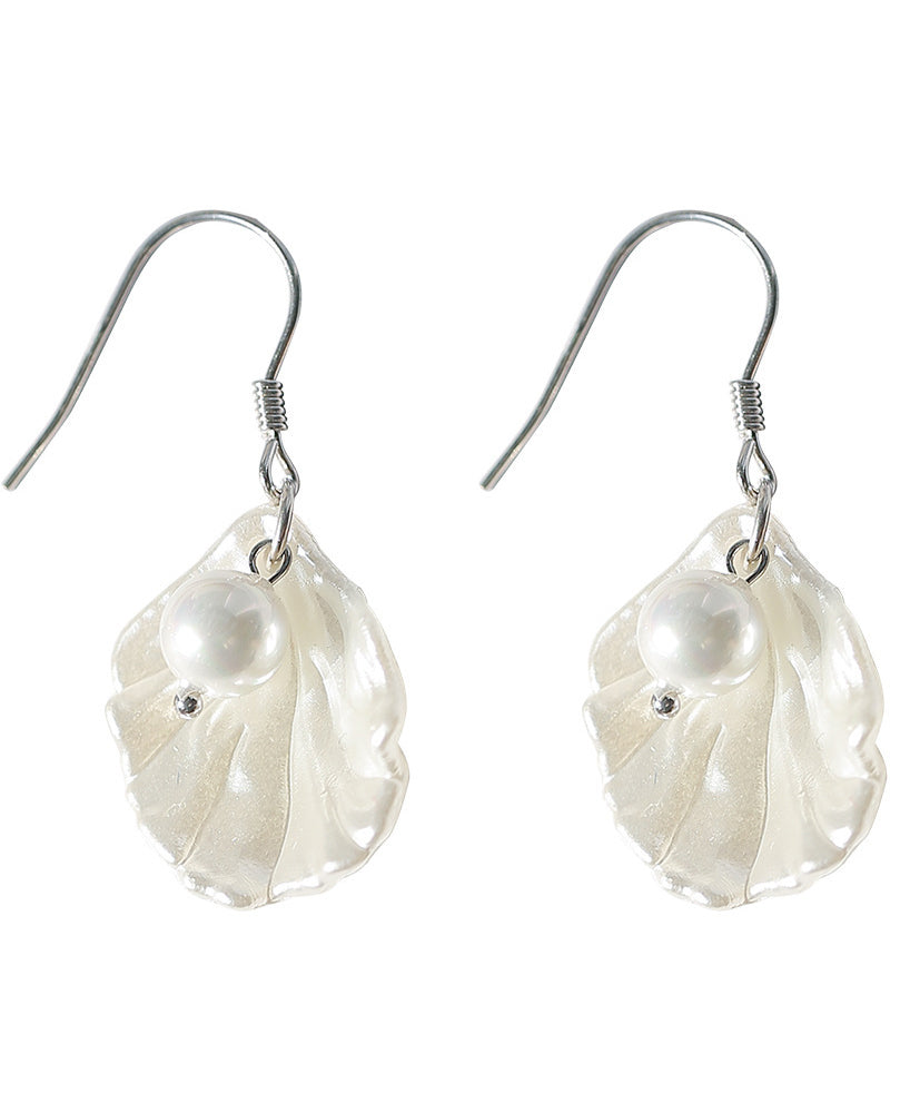 Drop Pearl Sterling Shell Earrings Stylish White Silver