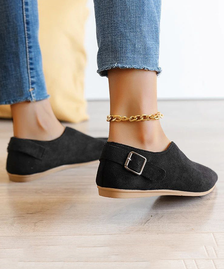 Chaussures plates en daim kaki pour femmes à bout pointu AP1033