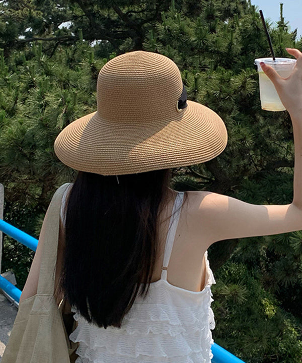 Summer Woven French Style Khaki Sun Versatile Straw Hat