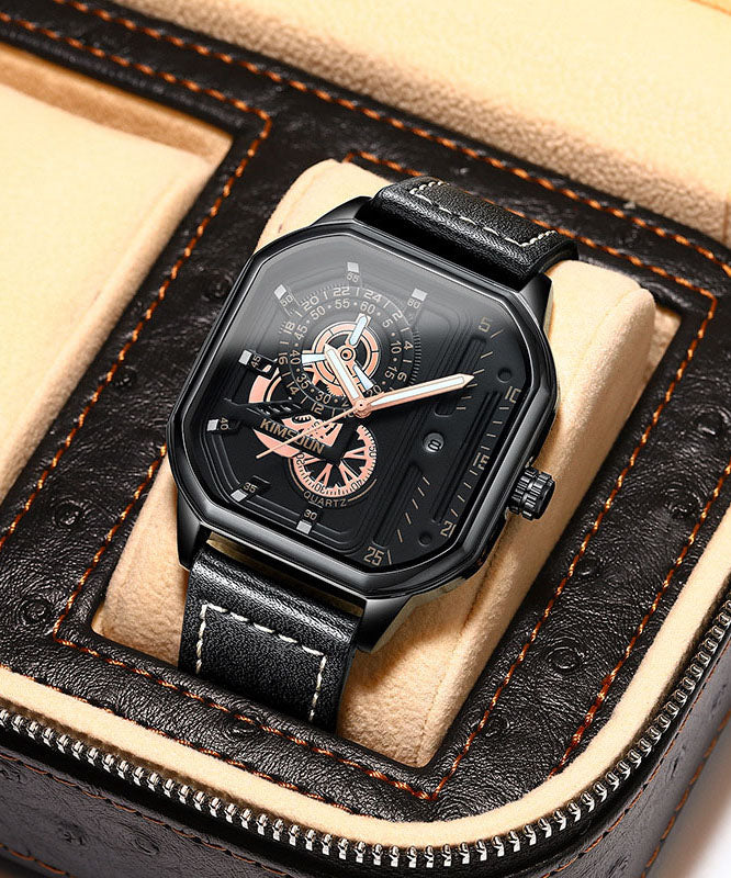 Unique Quartz Noctilucent Leather Movement Black Watches