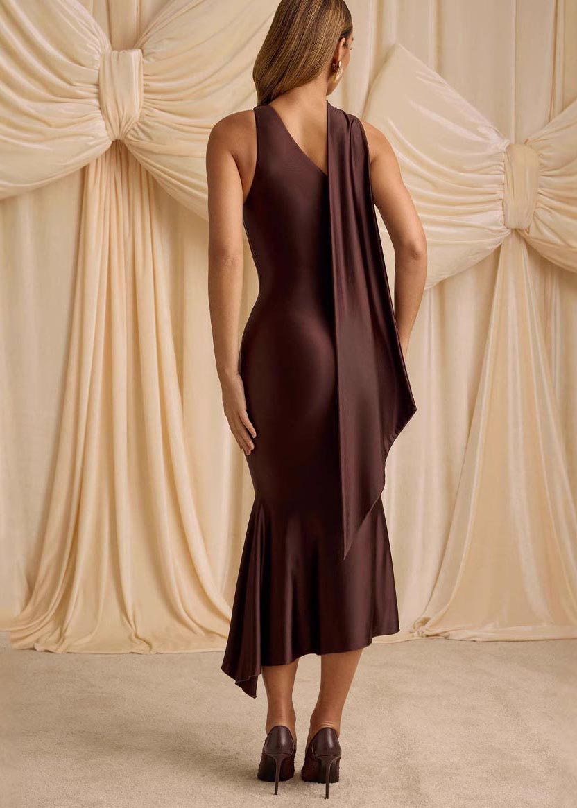 One Ice Dress Summer Chocolate Silk Shoulder Unique Wraped