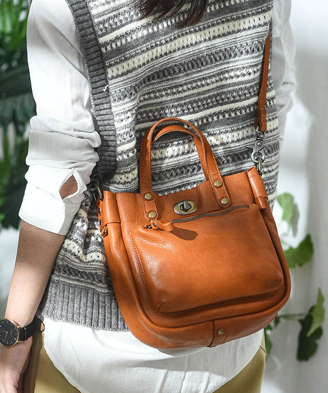 Solid Unique Durable Leather Orange Micro Bag CrossBody