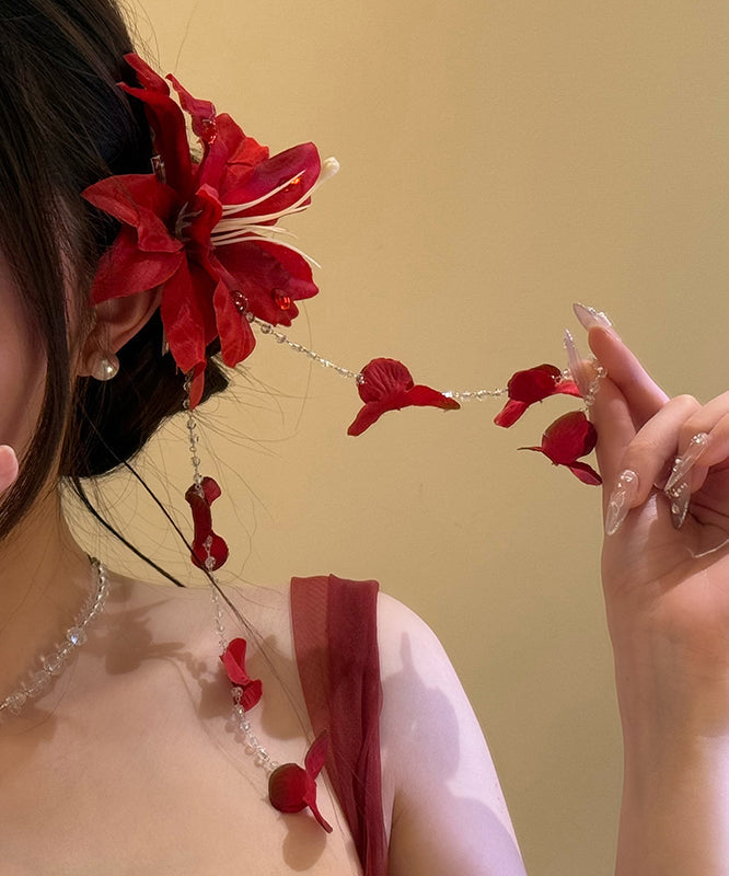 Hairpin Seed Red Pearl Unique Floral Tassel