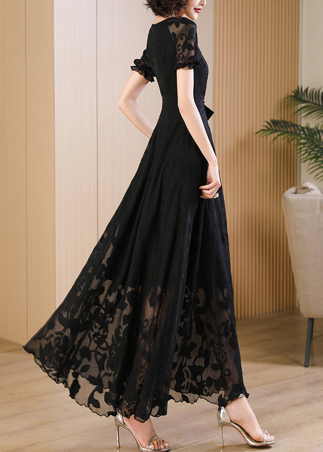 Up Print Unique Red Summer Lace O Neck Dress Chiffon