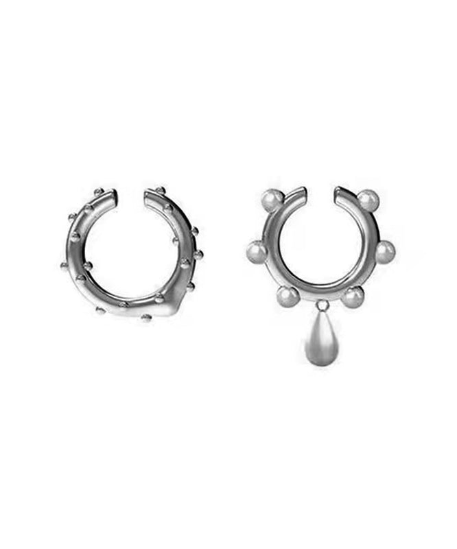 Water Pearl Unique Hoop Drop Earrings Copper Asymmetrical Silk