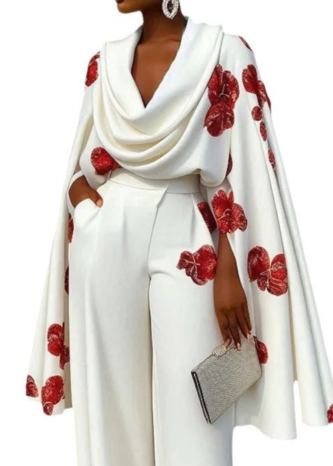 Cloak Neck Print Turtle Cotton White Tops Sleeves Unique