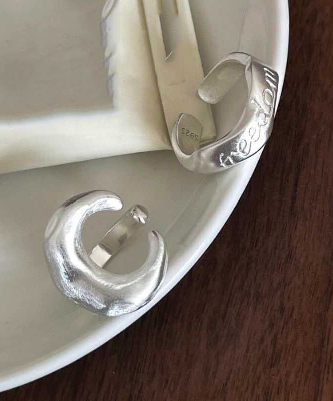 Two Piece Vintage Set Graphic Moon Silver Rings 925