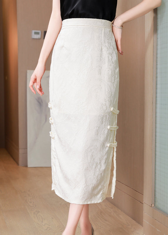 Vintage Apricot Jacquard Chinesische Knopf Seite offen Seidenröcke Frühling QQ1004