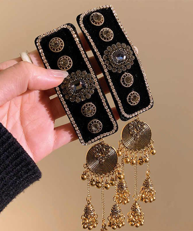 Tassel Black Alloy Bell Hairpin Zircon Vintage Acrylic