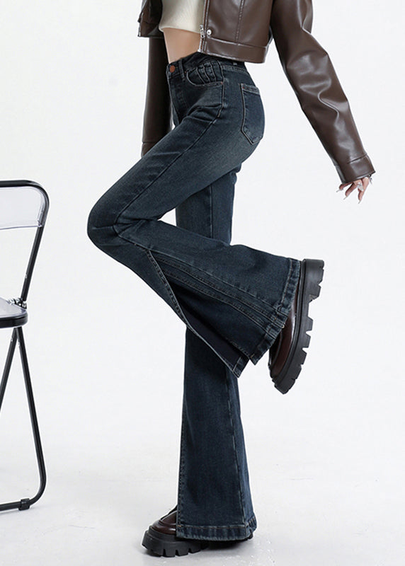 Asymmetrical Denim High Waist Pockets Vintage Blue Patchwork