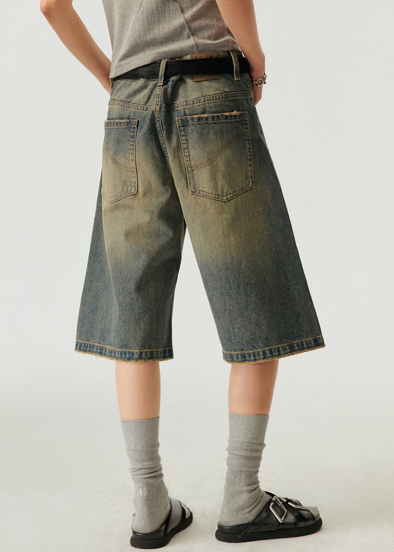 Vintage Blue Pockets High Waist Denim Men Shorts Summer YL013