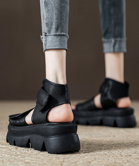 Platform Buckle Peep Splicing Vintage Sandals Strap Brown Toe