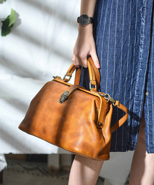 Capacity Leather Large Handbag Brown Tote Vintage
