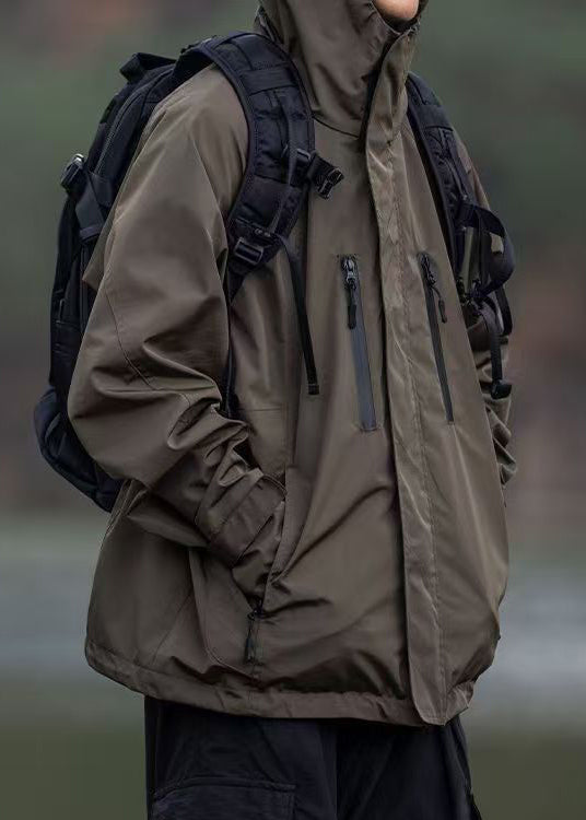 Zippered Mens Brown Spring Oversized Pockets Cotton Coats Vintage