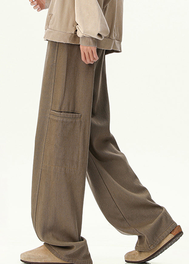 Vintage Pants Coffee Design Original Denim Spring Men Pockets