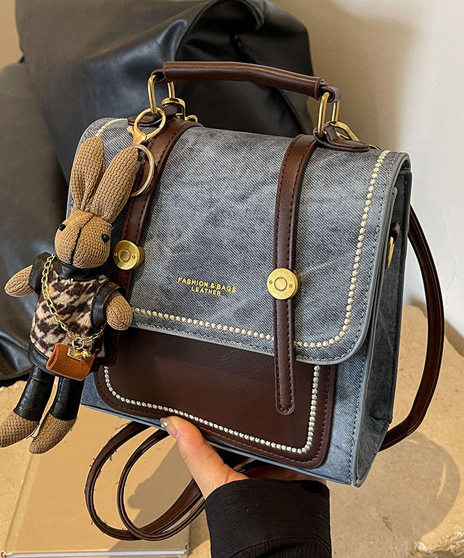 Vintage Denim Blue Patchwork Zircon Messenger Bag MM035