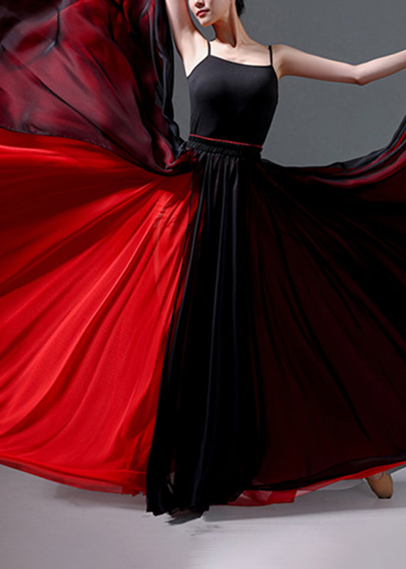 Summer Waist Green Silk Maxi High Skirt Vintage Grass Patchwork