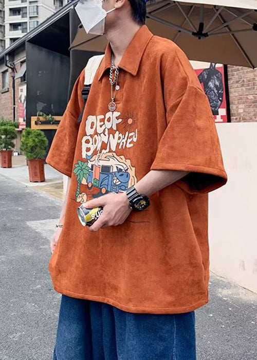 Button Shirts Polo Mens Green Cotton Summer Vintage Print