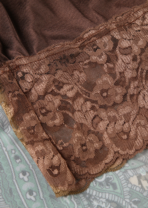 Lace Green Patchwork Print Skirts Vintage Summer