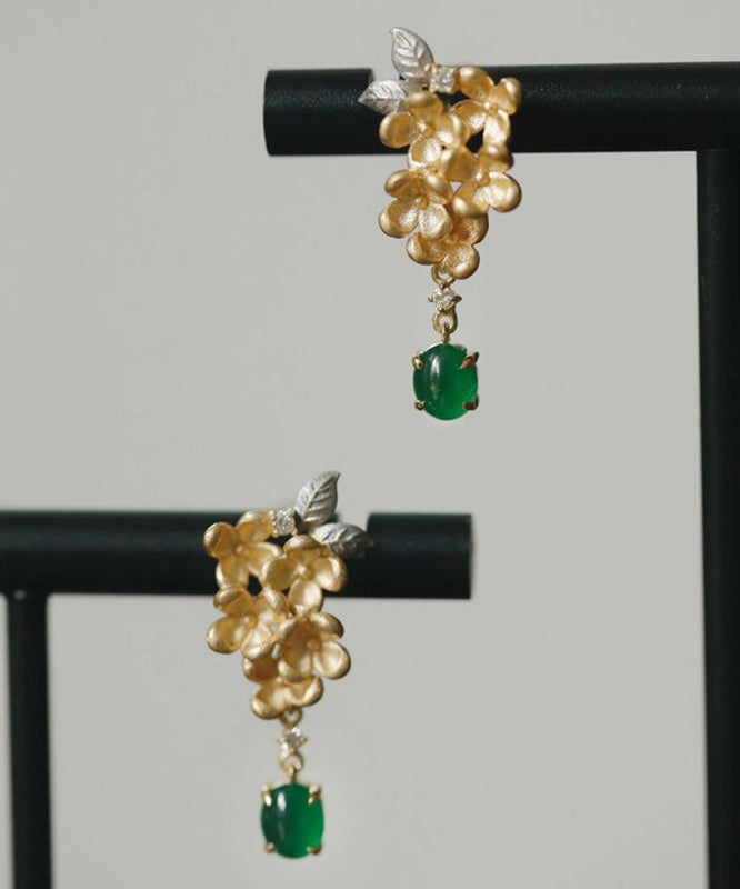 Zircon Jade Vintage Green Earrings Tasselud StCopper Floral