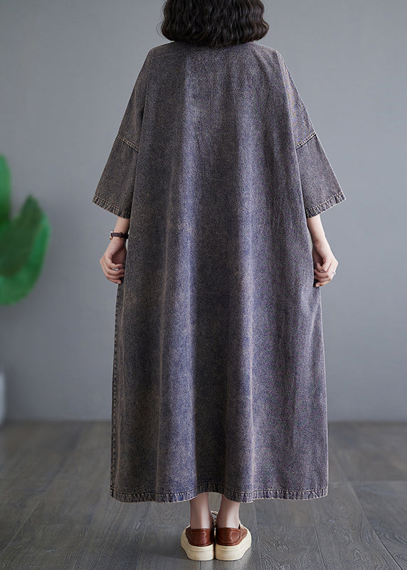 Vintage Patchwork Taschen Urlaub Denim Langes Kleid Armband Ärmel GH1054