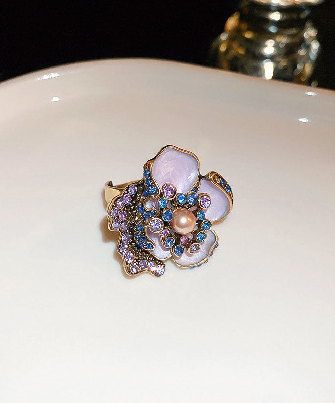 Vintage Drip Zircon Pearl Earrings Purple Alloy Stud Glaze