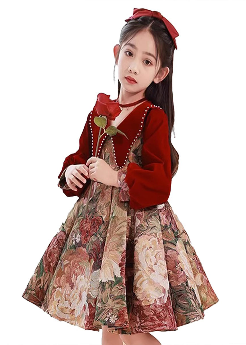 Dress Peter Spring Collar Print Red Maxi Vintage Pan Kids