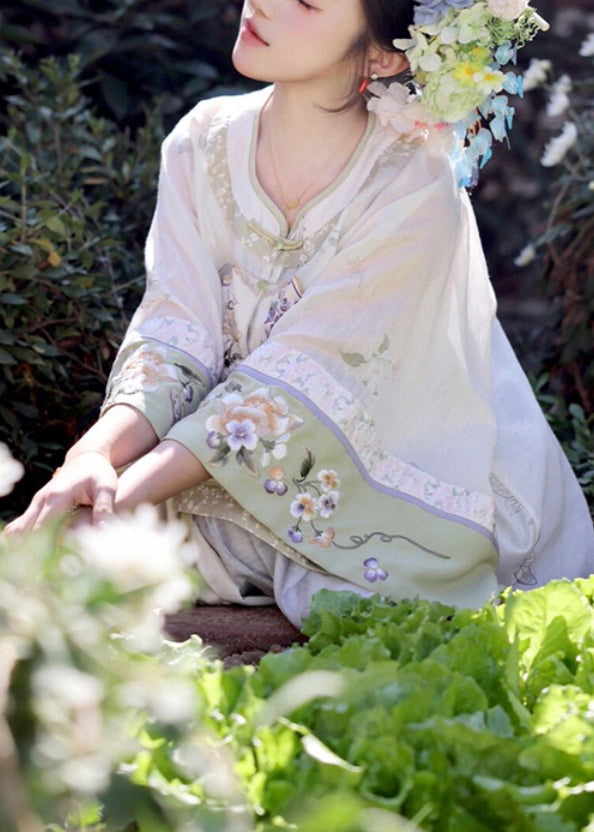 Vintage White Embroidered Patchwork Shirts Wide Leg Pants And Two Pieces Set Spring UU1052