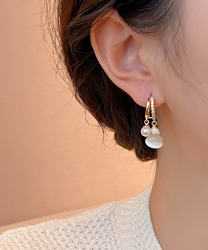 Eye Vogue Zircon Alloy Pearl Drop Gold Copper Cat Stone Gourd